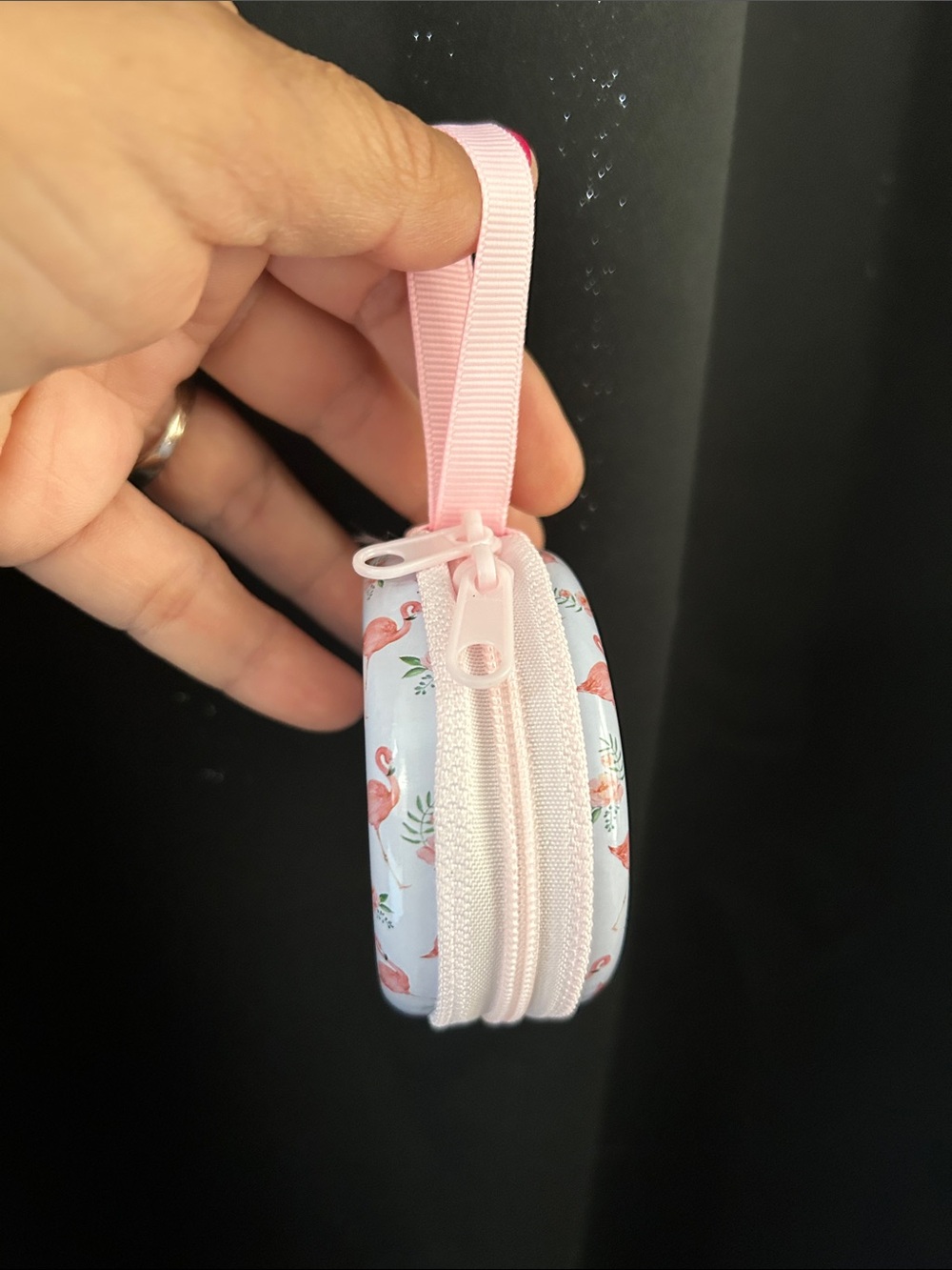 Pink Flamingo Round Zip Pouch earplug/ coin case - Picture 3 of 5